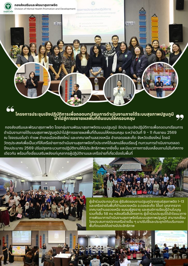 โครงการประชุมเชิงปฏิบัติการเพื่อถอดบทเรียมการดำเนินงานภายใต้ระบบสุขภาพปฐมภูมินำไปสู่การขยายผลพื้นที่ต้นแบบบให้ครอบคลุม